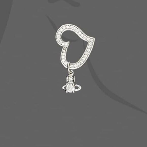 New Vivienne Westwood Silver Crystal Orb Charm Heart Post Earrings - Picture 2 of 7